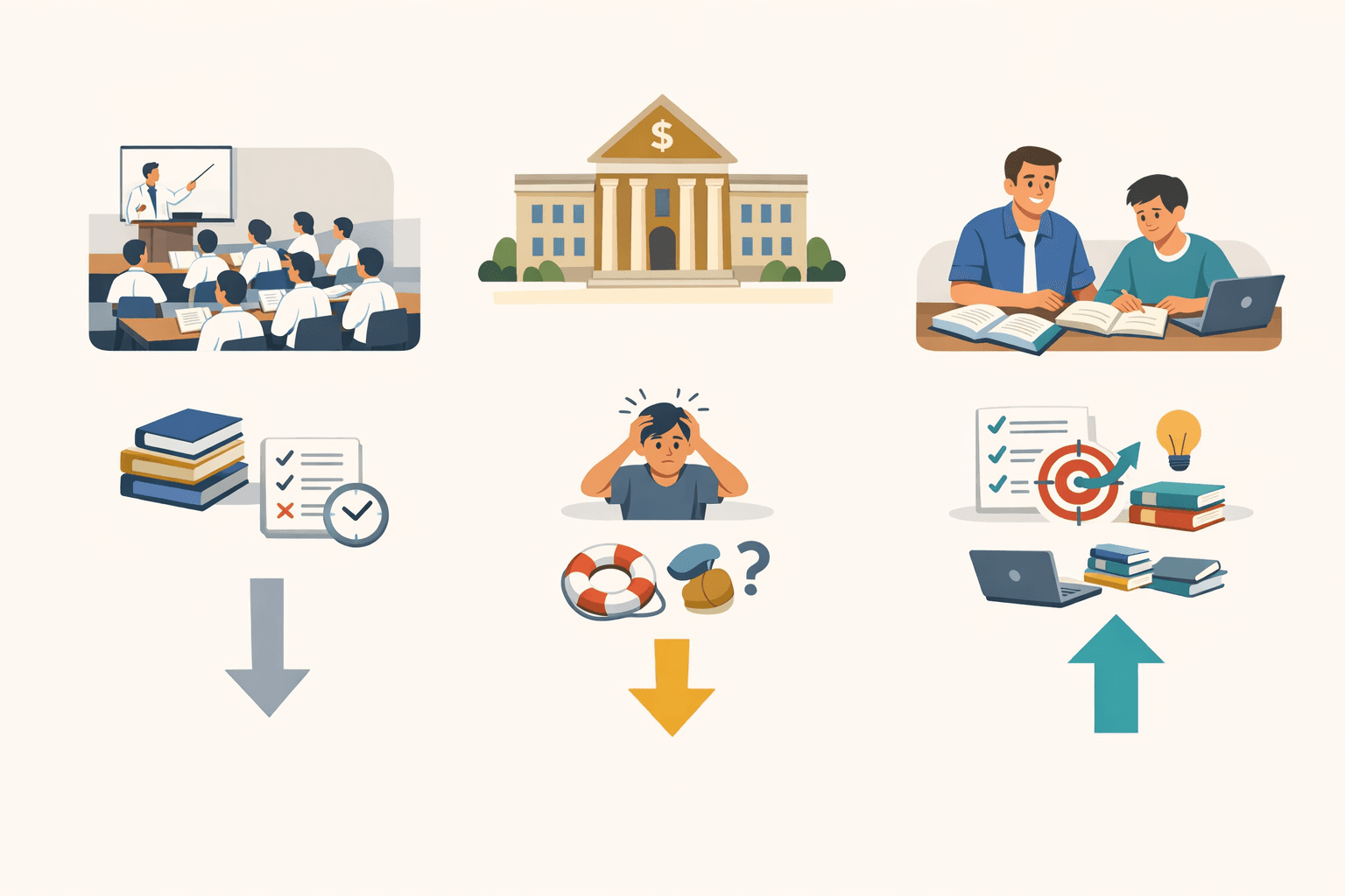 大手予備校、医学部専門予備校、オーダーメイド指導の違いを視覚化した比較図