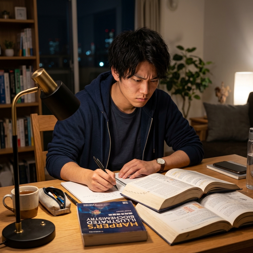 15分単位の計画表を使いながら講師と学習計画を確認する日本人の浪人生